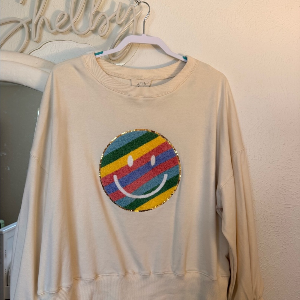 Fantastic Fawn Cream Sweatshirt with Rainbow Smile Design